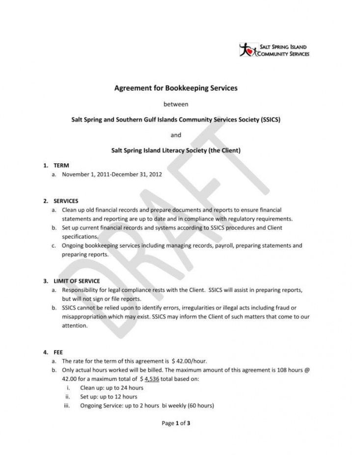 printable 6 bookkeeping contract templates  pdf word  free accounting service agreement template pdf