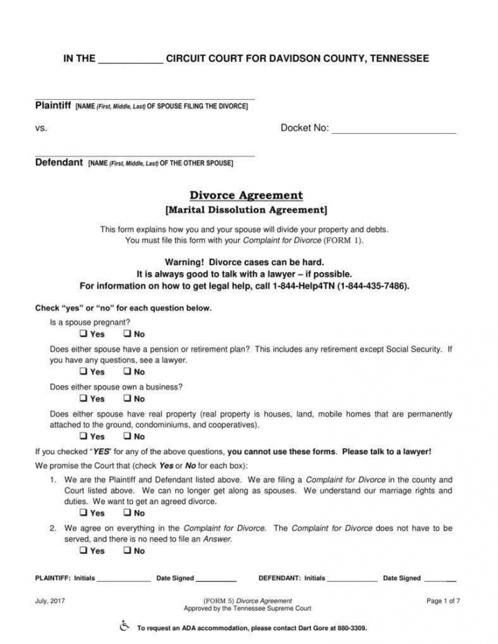 Separation Financial Agreement Template