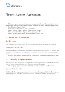 agreements  travel agency agreement template template travel service agreement template excel