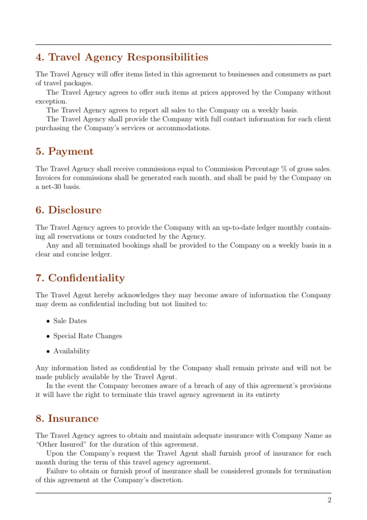 agreements  travel agency agreement template template travel service agreement template pdf