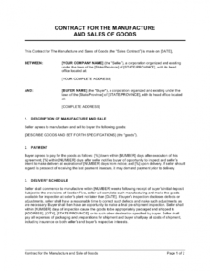 contract for the manufacture and sale of goods template sales contractor agreement template doc