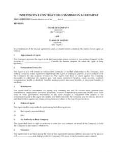 editable commission agreement for independent contractor independent contractor commission agreement template example