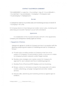 editable contract salesperson agreement  3 easy steps sales contractor agreement template example