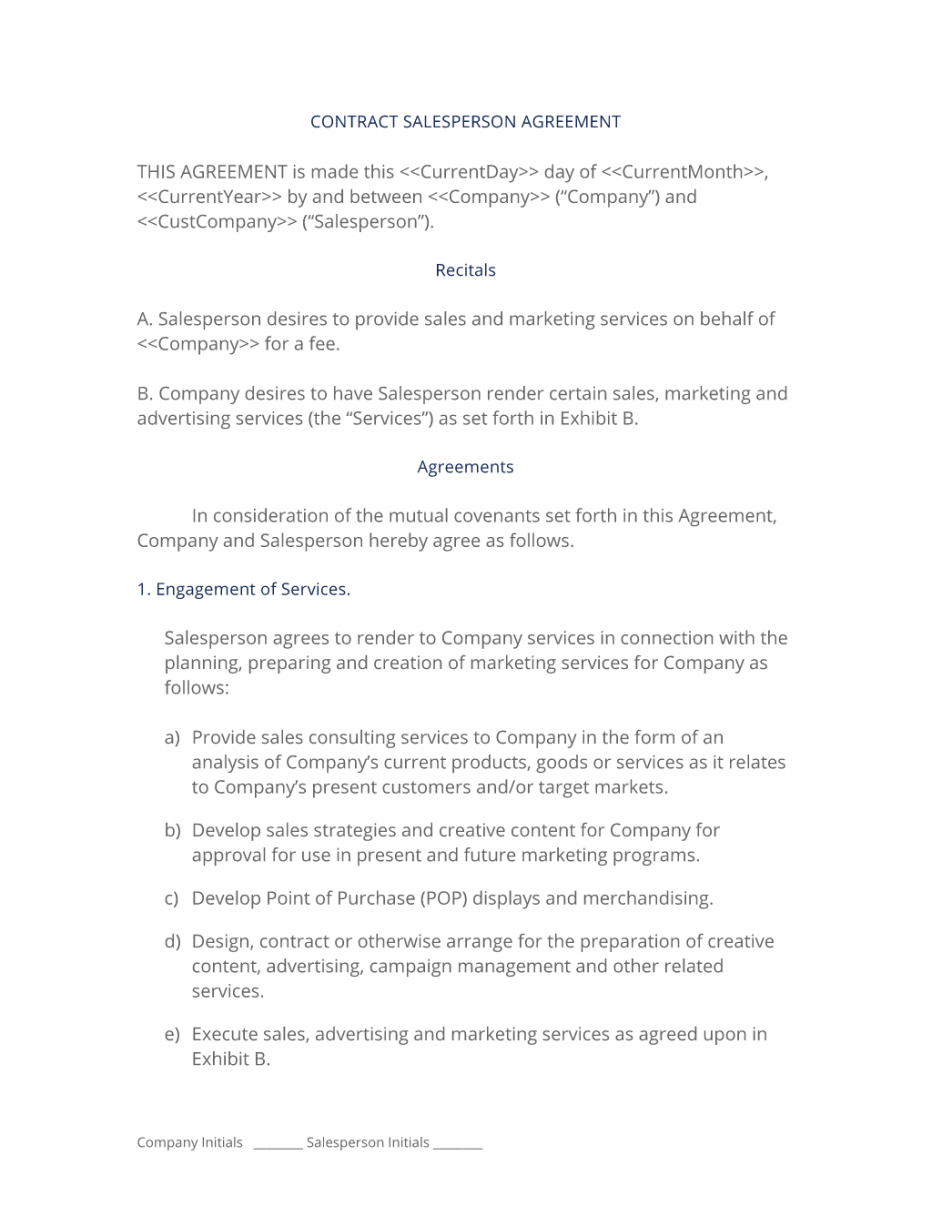 editable contract salesperson agreement  3 easy steps sales contractor agreement template example