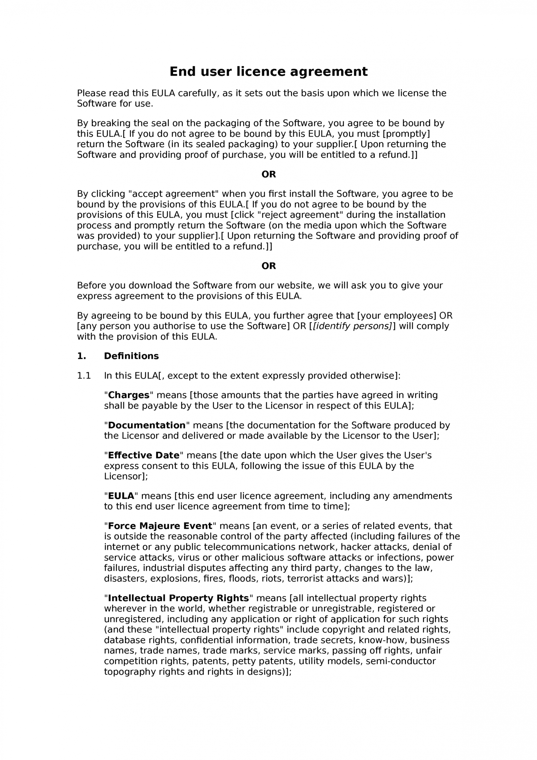 editable end user license agreement template   installation with end user license agreement template