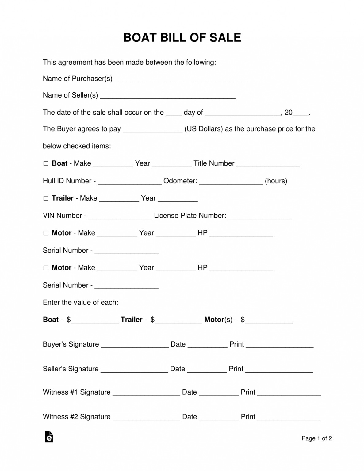 Free 7 Boat Bill Of Sale Forms In Pdf Ms Word Free Boat Bill Of Sale 