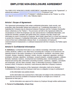 editable free employee nondisclosure agreement nda  pdf  word short non disclosure agreement template word