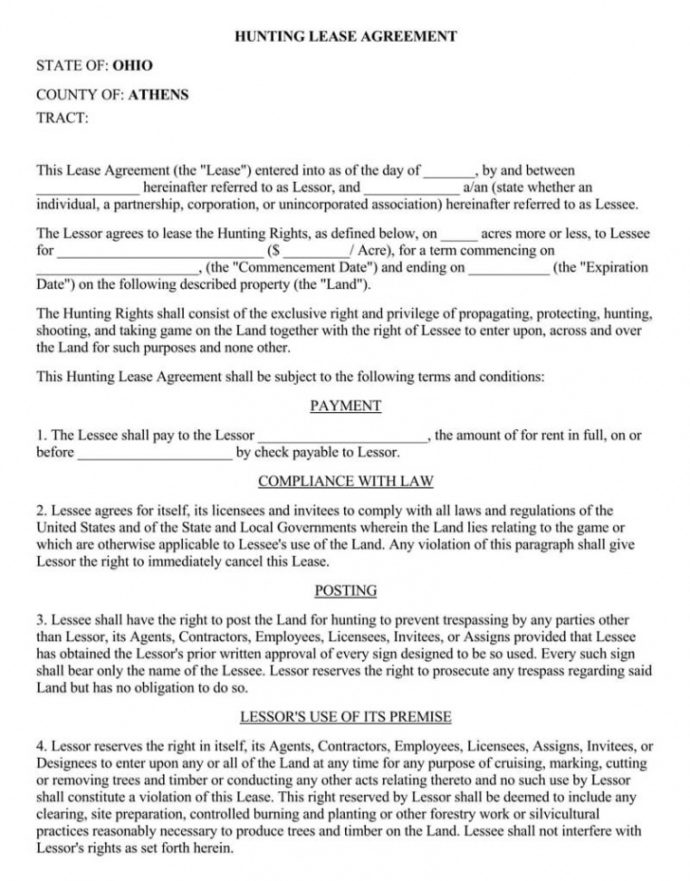 editable free hunting lease agreement templates word pdf land use