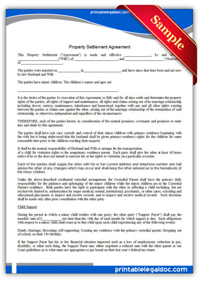 Free Divorce Settlement Agreement Template