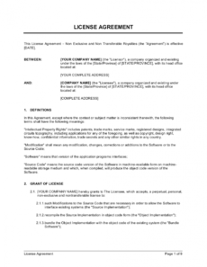 editable license agreement non exclusive and non service license agreement template example