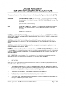 editable license agreement nonexclusive license to manufacture manufacturing license agreement template