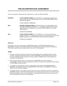 editable preincorporation agreement template businessinabox™ pre incorporation agreement template doc