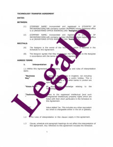 editable technology transfer agreement template  assignment of technology technology licensing agreement template pdf