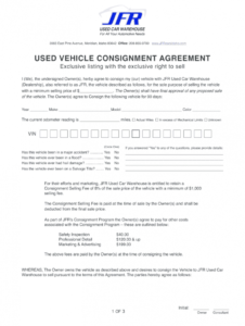 editable used vehicle consignment agreement pdf  fill online auto consignment agreement template excel