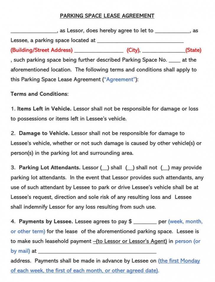 free free parking space rental lease agreement templates word  pdf parking space rental agreement template