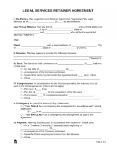 free retainer agreement for attorneys  lawyers  samples legal retainer agreement template word