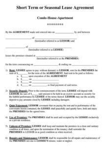 free shortterm rental lease agreement templates vacation temporary rental agreement template doc