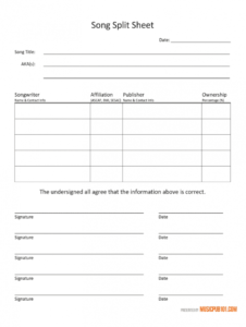 free split sheet  fill online printable fillable blank songwriters agreement template excel