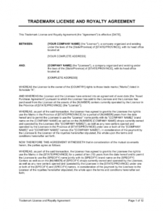 free trademark license and royalty agreement template royalty free license agreement template excel