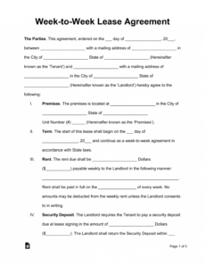 free weektoweek weekly lease agreement template  eforms temporary rental agreement template pdf