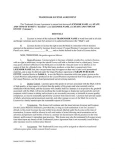 printable 8 trademark license agreement templates  pdf  free royalty free license agreement template
