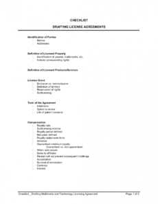 printable checklist drafting multimedia and technology licensing technology licensing agreement template example