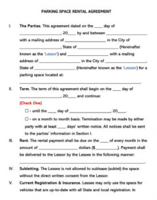 printable free parking space rental lease agreement templates word  pdf parking space rental agreement template word