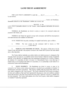 printable free printable land trust agreement form pdf &amp; word land use agreement template example