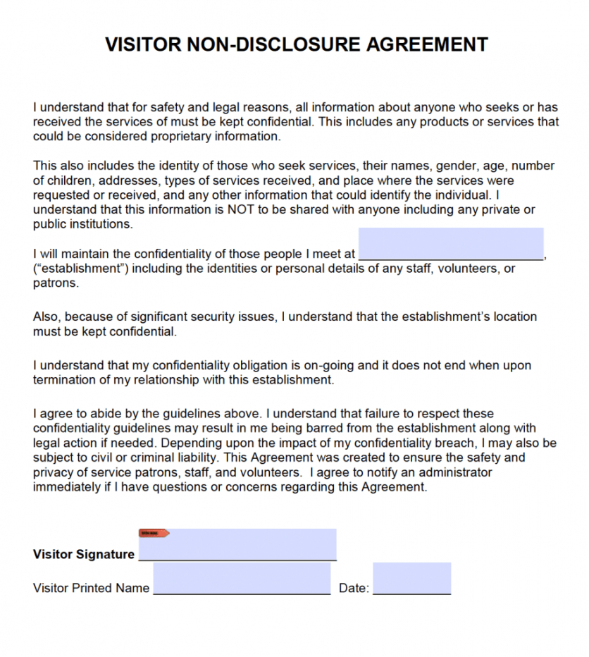 printable free visitor nondisclosure agreement nda  pdf  word docx short non disclosure agreement template example