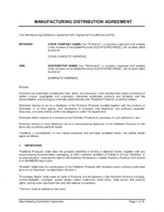 printable manufacturing distribution agreement template business manufacturing license agreement template