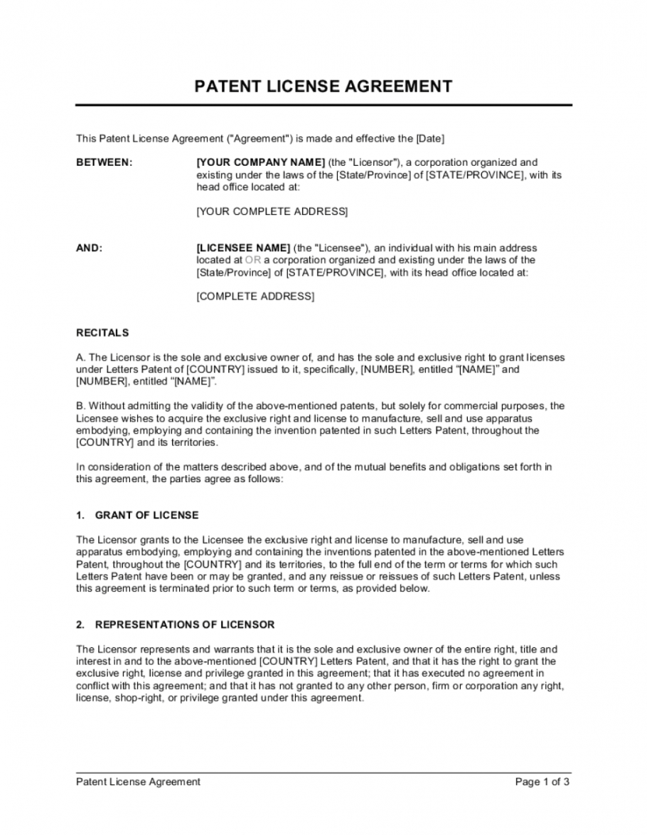 printable patent license agreement template businessinabox™ patent license agreement template doc