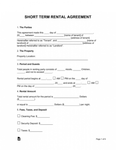 printable shortterm vacation rental lease agreement  eforms  free temporary rental agreement template doc