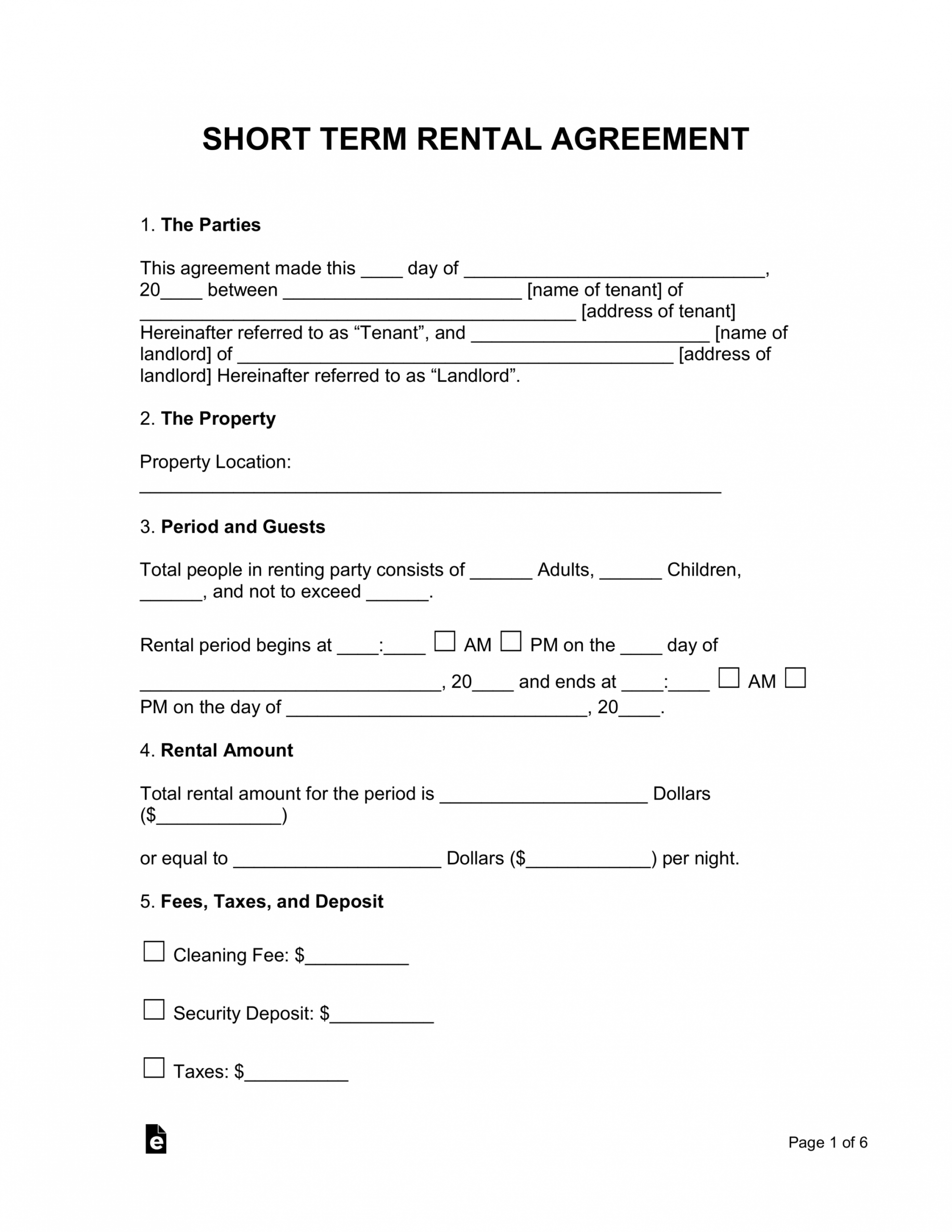 printable shortterm vacation rental lease agreement  eforms  free temporary rental agreement template doc