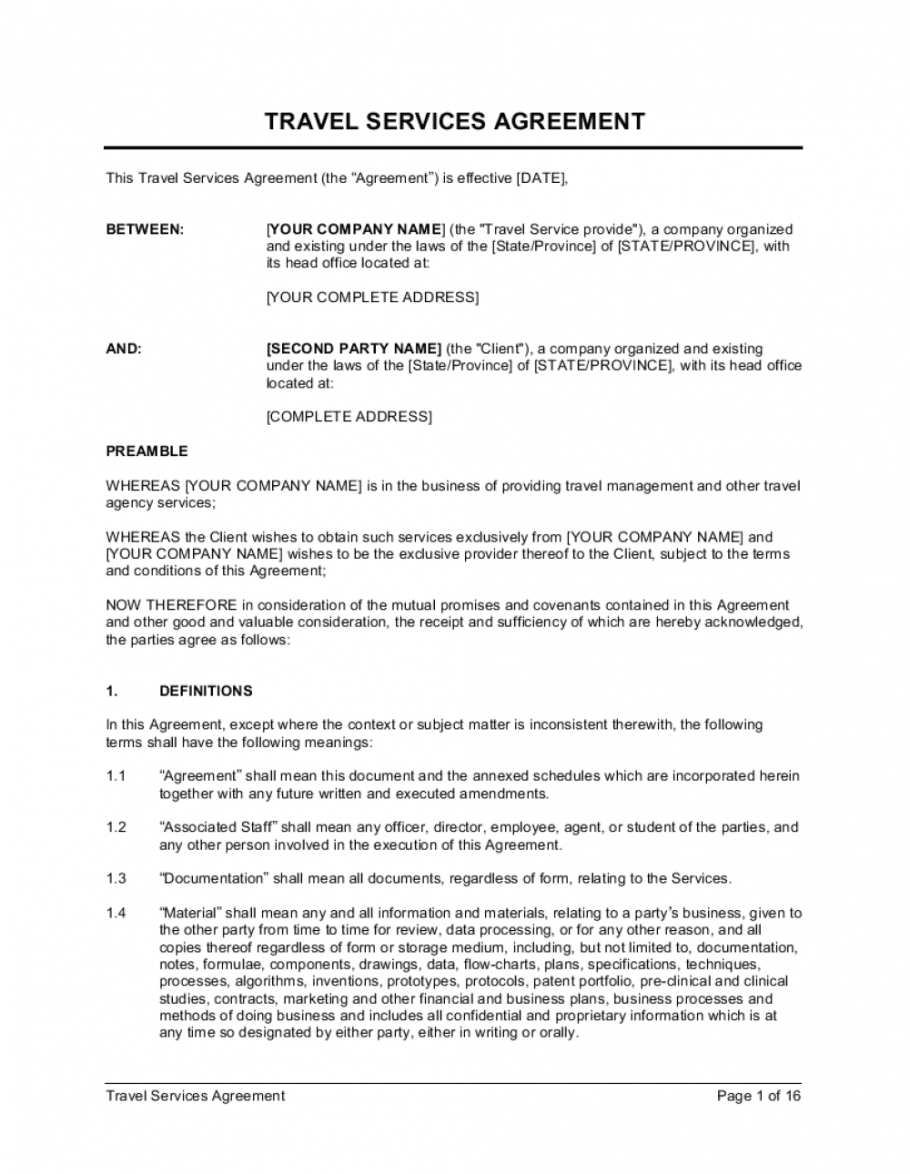 Travel Service Agreement Template