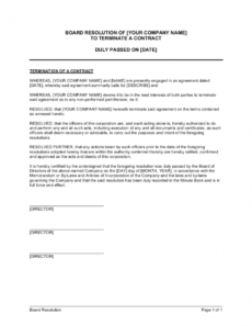 sample board resolution to terminate a contract template resolution agreement template pdf