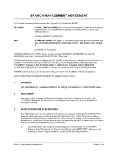 sample branch management agreement to establish &amp;amp; manage template business management agreement template sample