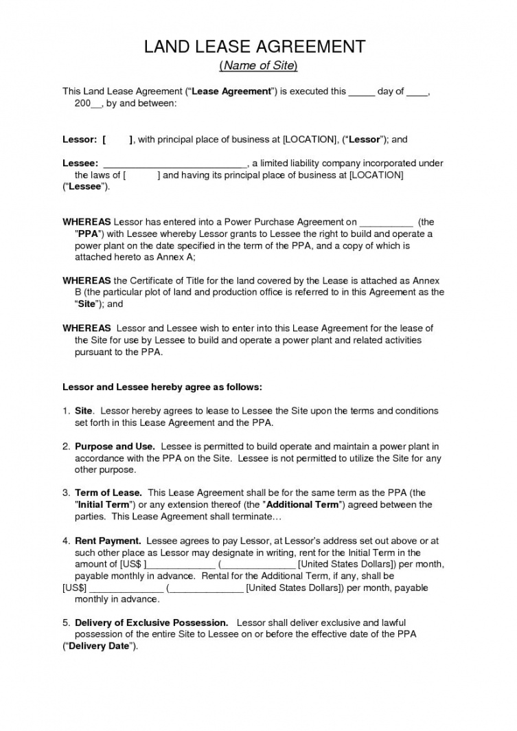 Sample Download Free Land Lease Agreement Printable Lease Agreement