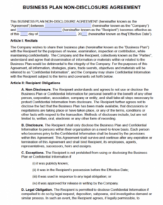 sample free business plan nondisclosure agreement nda  pdf short non disclosure agreement template pdf