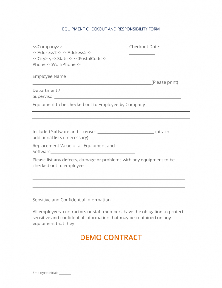 editable company equipment checkout form  3 easy steps employee equipment agreement template doc