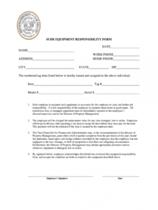 editable employee equipment responsibility form  fill online employee equipment agreement template excel