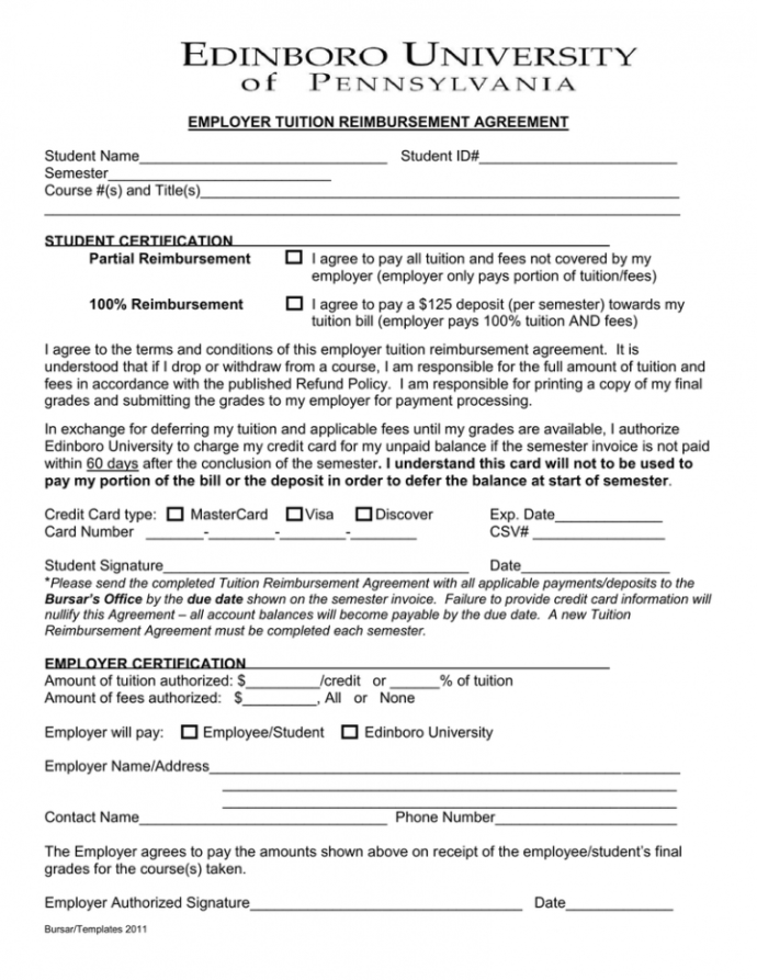 Editable Employer Tuition Reimbursement Agreement Student Tuition Editable Employer Tuition Reimbursement Agreement Student Tuition