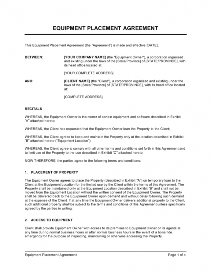 Editable Equipment Placement Agreement Template Businessinabox ...