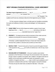 editable free west virginia standard residential lease agreement legal rental agreement template excel