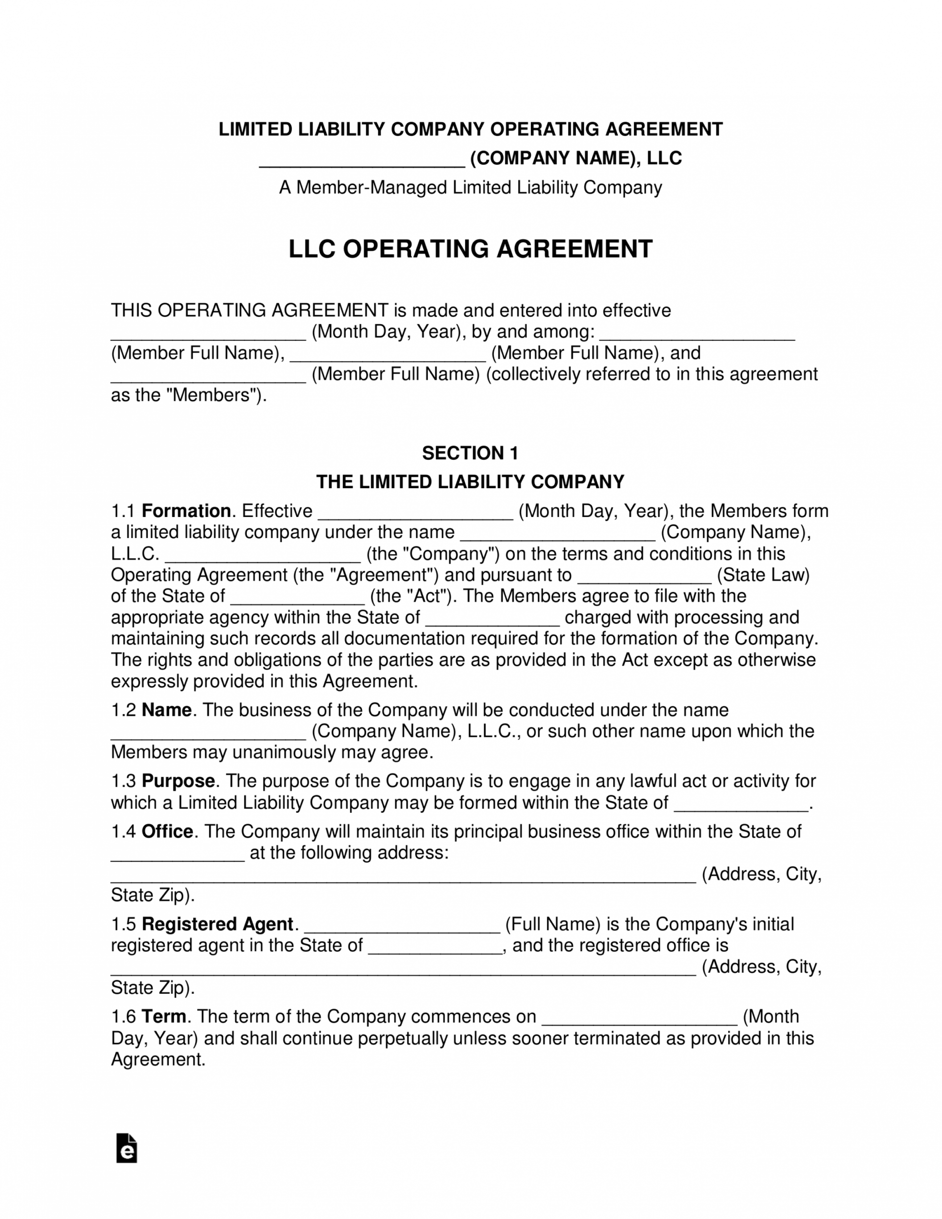 Editable Multimember Llc Operating Agreement Template Eforms Owner ...