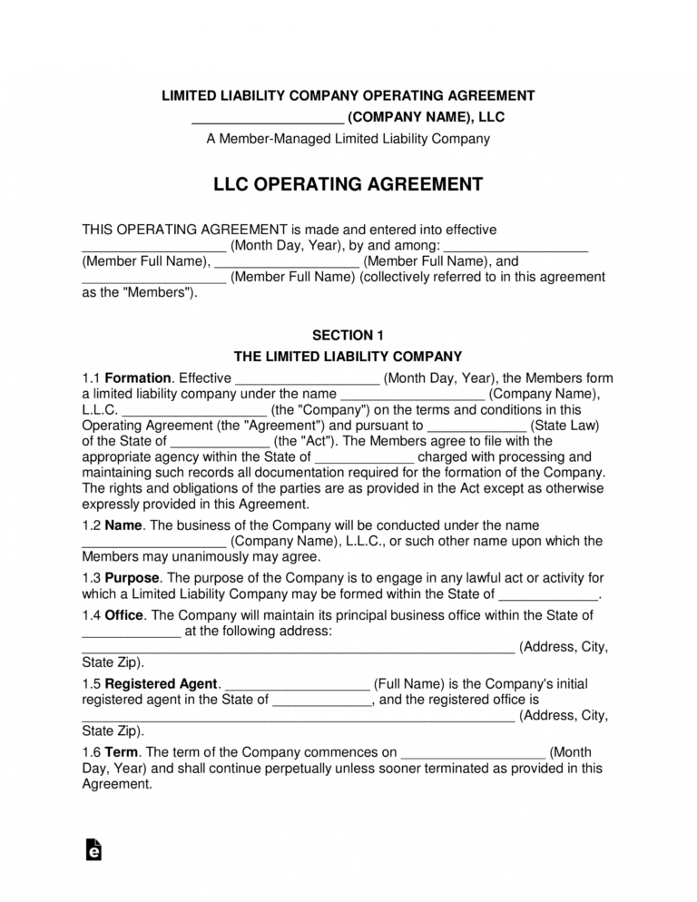 editable multimember llc operating agreement template eforms owner