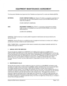 equipment maintenance agreement template businessinabox™ service maintenance agreement template