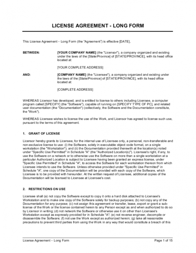 Free License Agreement Long Form Template Businessinabox™ Photography