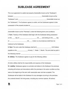 free sublease agreement template  pdf  word  eforms room sublease agreement template pdf