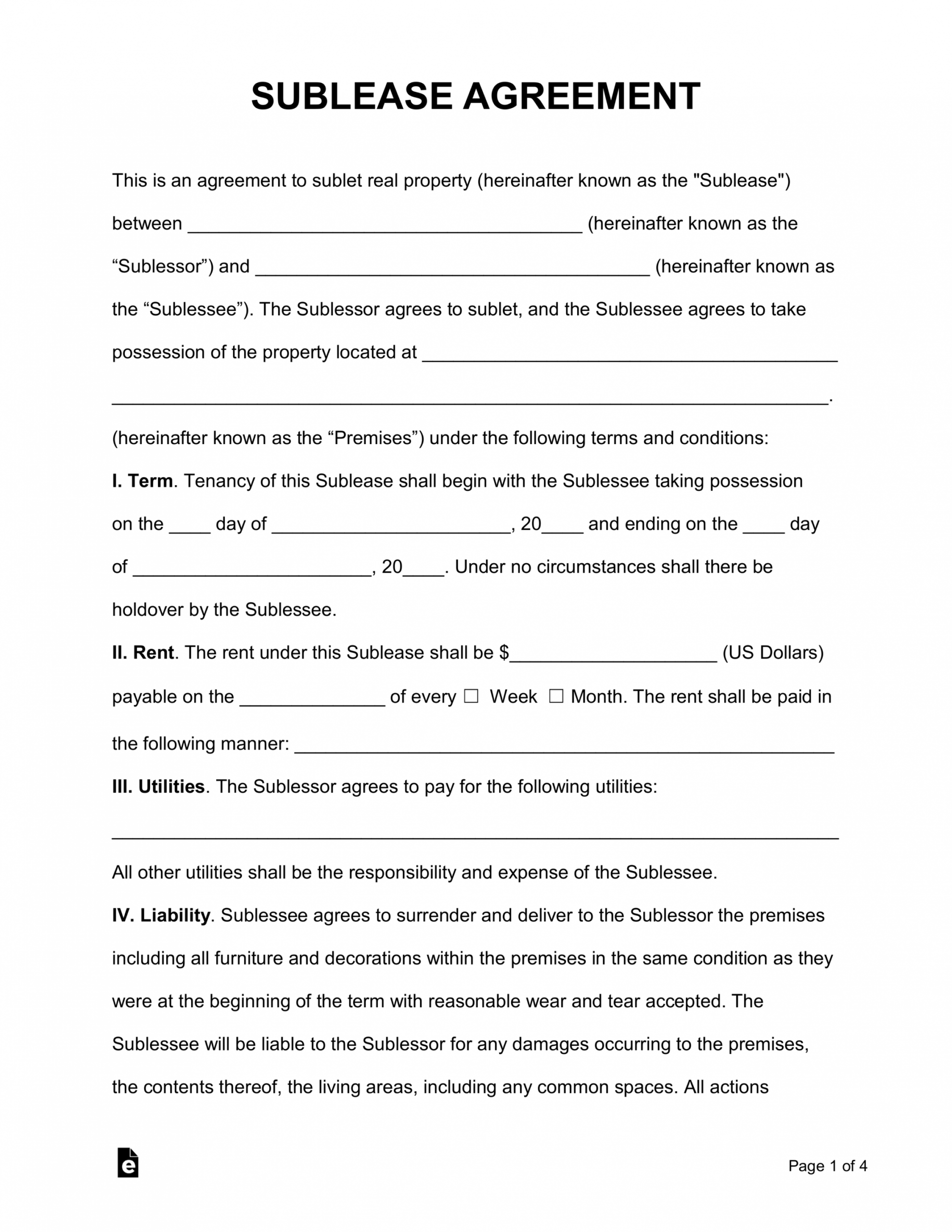 free sublease agreement template  pdf  word  eforms room sublease agreement template pdf