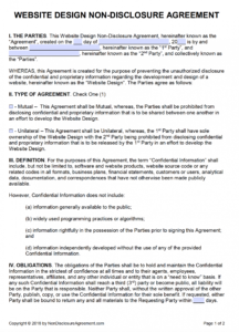 free website design nondisclosure agreement nda  pdf freelance non disclosure agreement template pdf